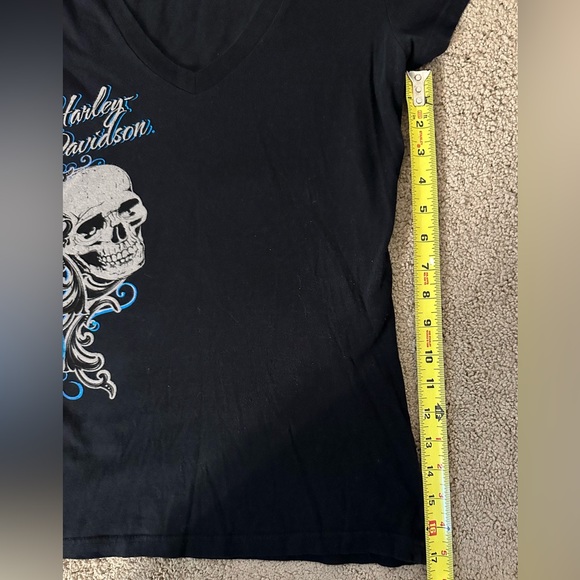 HARLEY DAVIDSON BRIGHT BLUE & BLACK V-NECK T-SHIRT - Medium - Picture 6 of 11